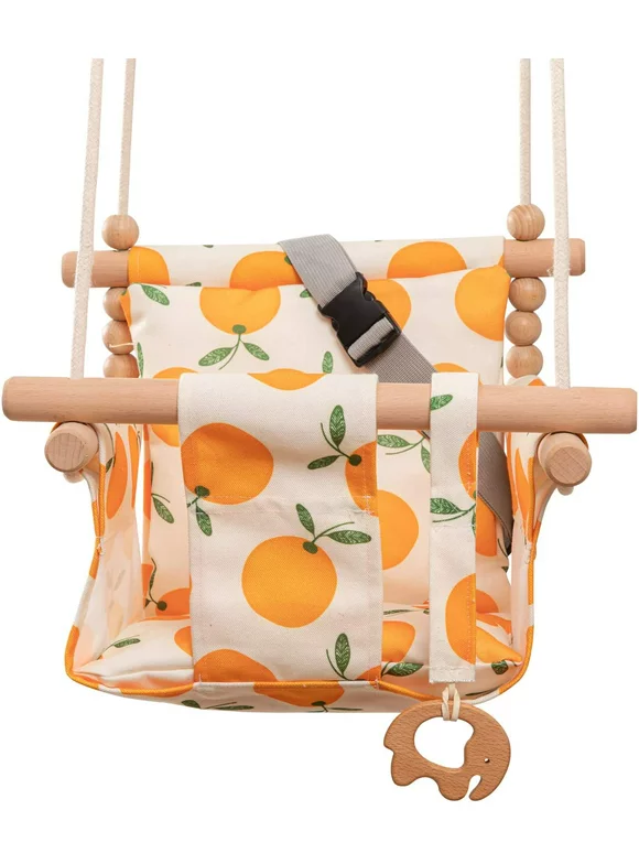 Canvas Baby Swing Seat Chair Indoor Outdoor Hanging Swing Seat for Baby with Soft Cushion/Safety Belt/Mounting Hardware,Orange