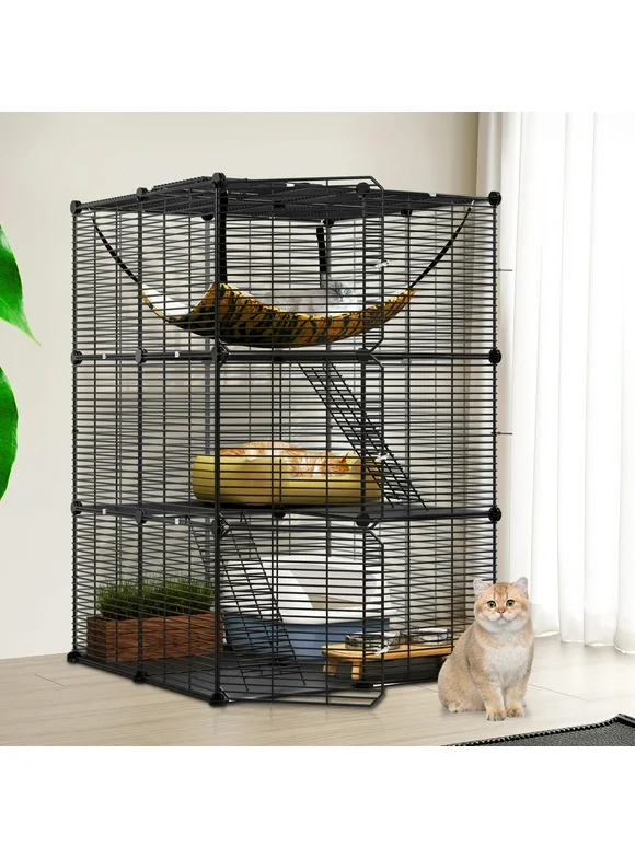 Dextrus Cat Cage Cat Enclosures Cat Kennel with Extra Large Hammock for 1-2 Cats, Ferret, Chinchilla, Rabbit, Small Animals