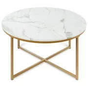 Best Choice Products 36in Faux Marble Modern Living Room Round Accent Side Coffee Table w/Metal Frame, White/Bronze Gold
