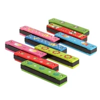 ammoon Tremolo Harmonica 16 Holes Kids Musical Instrument Educational Toy Wooden Cover Colorful Free Reed Wind Instrument