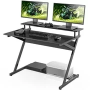 FITUEYES Computer Desk with Monitor Stand,Gaming Table Studying Writing Desk Workstation with Hutch for Office & Home