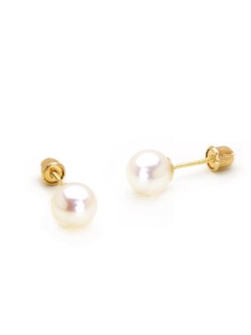14k Yellow Gold Simulated Pearl Children Screw Back Baby Girls Earrings 6mm