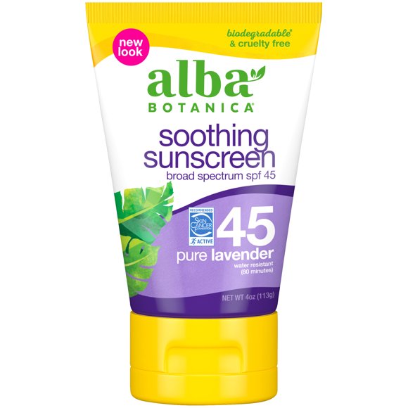 Alba Botanica Soothing Sunscreen Lotion SPF 45, Pure Lavender, 4 oz