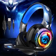 Gaming Headset fits for PS4, Xbox One, PC, Gaming Headphones with Noise Canceling Microphone Compatible with Nintendo Switch Games Mac PC - with Surround Sound Noise Canceling Mic & LED Light