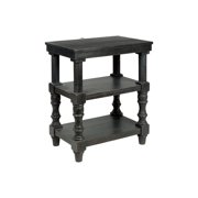 Benjara BM227117 Wooden Plank Accent Table with Turned Legs & USB Plugin, Antique Black