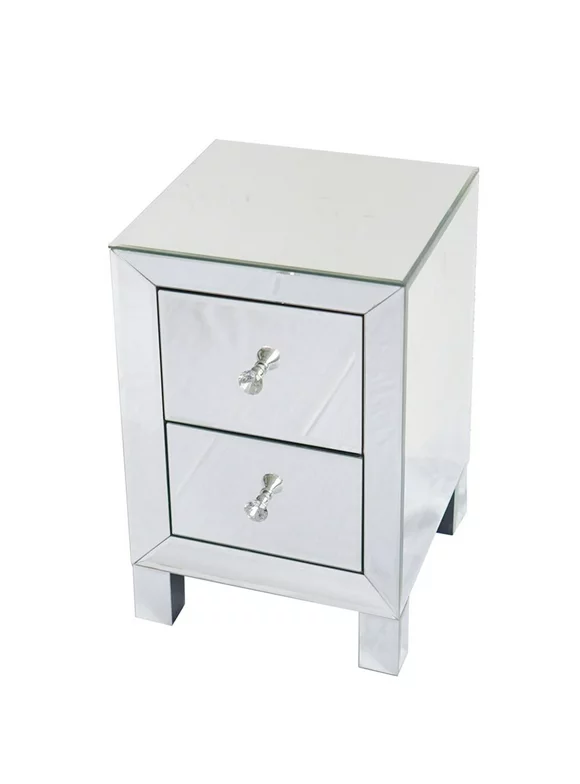 Ktaxon 2-Drawer Mirrored End Table Nightstand Glass Bedside Table Furniture for Bedroom, Living Room, Silver - 11.81"L x 11.81"W x 19.69"H