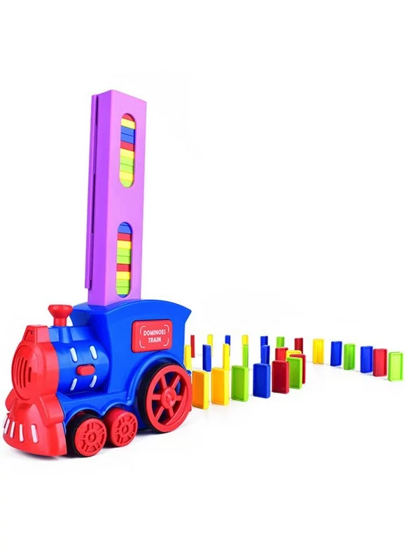 Willkey Train Toy Set,Domino Creations,60PCS Building Blocks, Automatic Domino Laying Electric Train with Sound, Kids Construction and Stacking Toys for Boys Girls Christmas Gift