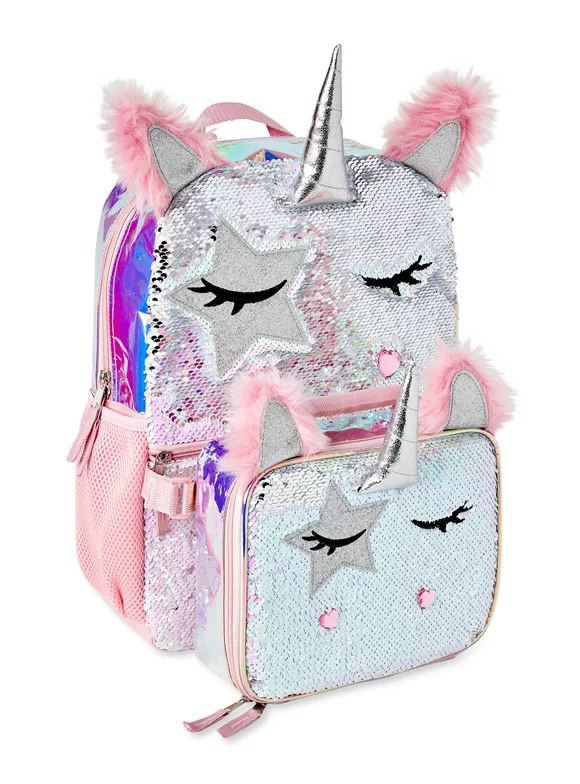Wonder Nation Girls 16" Laptop Backpack with Lunch Bag, 2-Piece Set Unicorn Queen