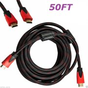 CableVantage PREMIUM HDMI CABLE 50FT For 3D DVD PS3 HDTV XBOX LCD HD TV 1080P Red Mesh High Speed Gold-plated Cord Braided Nylon Cord, Gold Tip