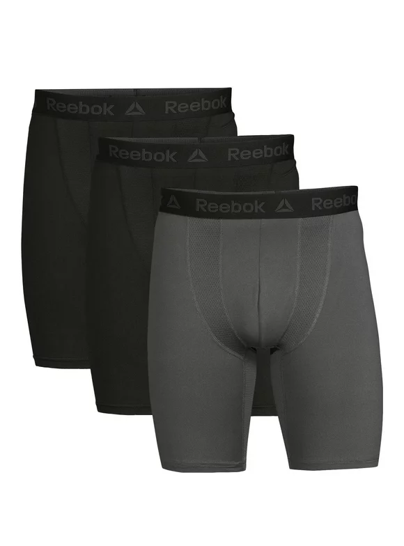 Reebok Men's Tech Comfort Long Length Boxer Brief Underwear 9 Inch, 3 Pack