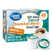 Great Value 100% Arabica Decaf Breakfast Blend Medium Ground Coffee, 0.31 oz, 48 count
