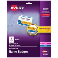 Avery Adhesive Name Badges, White, 2-1/3" x 3-3/8", Laser/Inkjet, 80 Badges (25395)