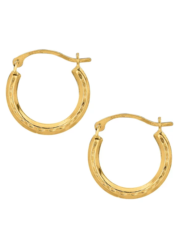 10K Yellow Gold Tubular Hoop Round Hoop Fancy Earrings