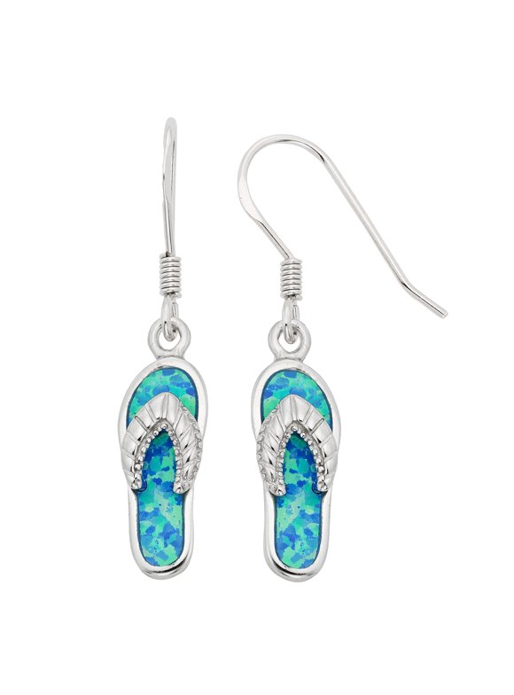 Sterling Silver Blue Opal Flip-Flop Earrings (Multiple colors available)