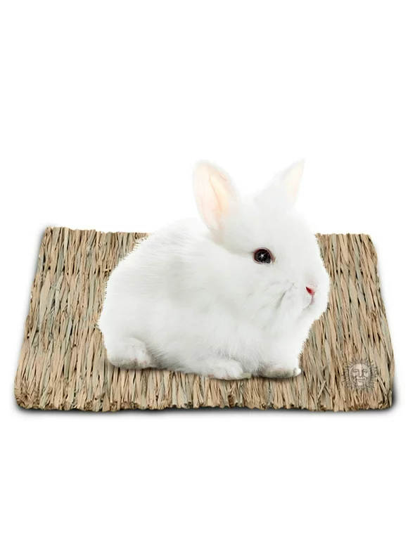 SunGrow Rabbit & Guinea Pig Natural Grass Chew Mat and Hay Bedding Accessories for Small Animals in Cage