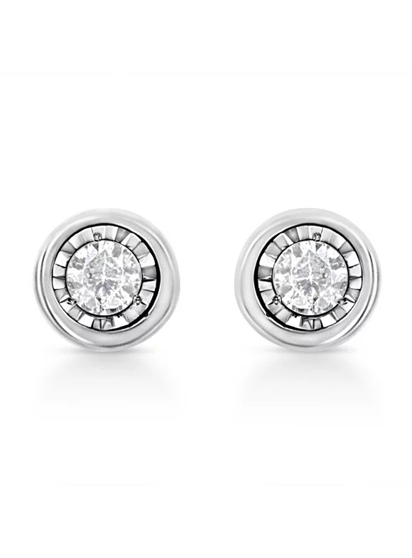 .925 Sterling Silver 1/10 Cttw Miracle-Set Diamond Oval Shape Stud Earrings (I-J Color, I2-I3 Clarity)