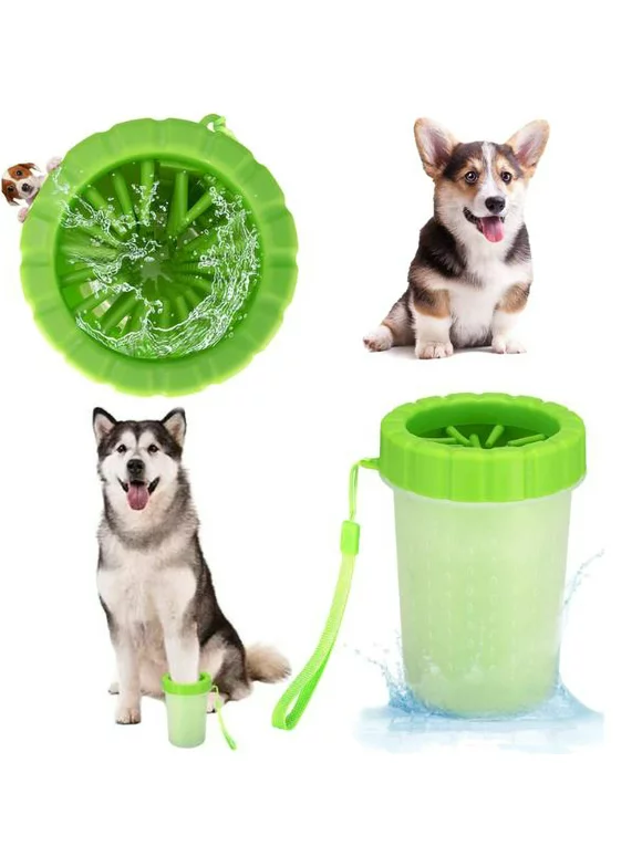 Goory 2-in-1 Portable Dogs Foot Dog Paw Cleaner Silicone Pets Supplies Washer Cup Large Muddy Paws Pet Cleaning Brush Green