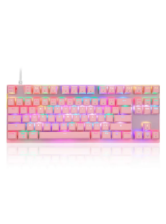 MOTOSPEED Professional Gaming Mechanical Keyboard RGB Rainbow Backlit 87 Keys Illuminated Computer USB Gaming Keyboard for Mac & PC Pink Pink Keyboard Red Switch