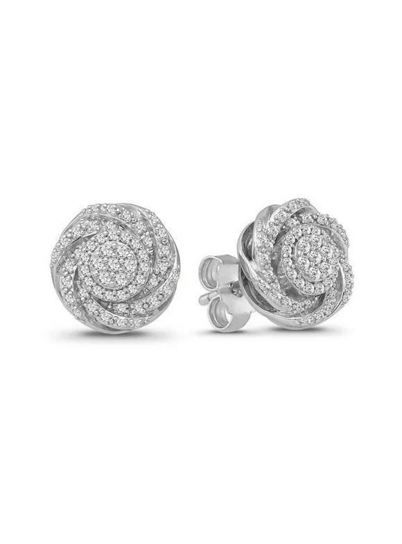 925 Sterling Silver and Diamond Swirl Stud Earrings (1/3 cttw, I-J Color, I2-I3 Clarity)