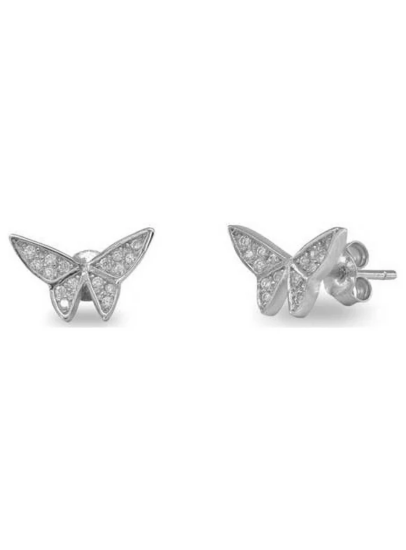 Butterfly Cz Stud Earrings in Sterling Silver