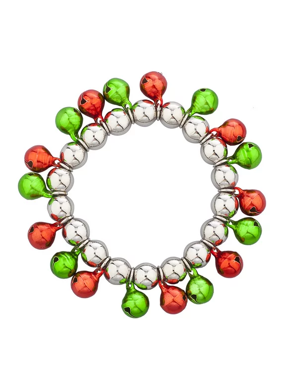 Lux Accessories Silver Tone Multi Color Christmas Jingle Bells Stretch Bracelet