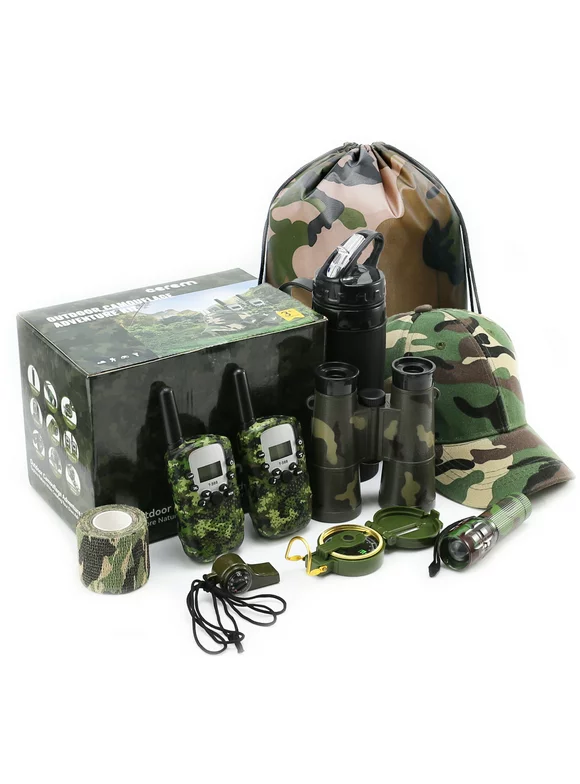 CEREM Outdoor Adventure Kit for Kids  Premium Camouflage Camping Gear with Walkie-Talkies  Military Style Toys  Explorer Gear Play Set  10 in 1 Bundle  Ideal for All Ages and Genders