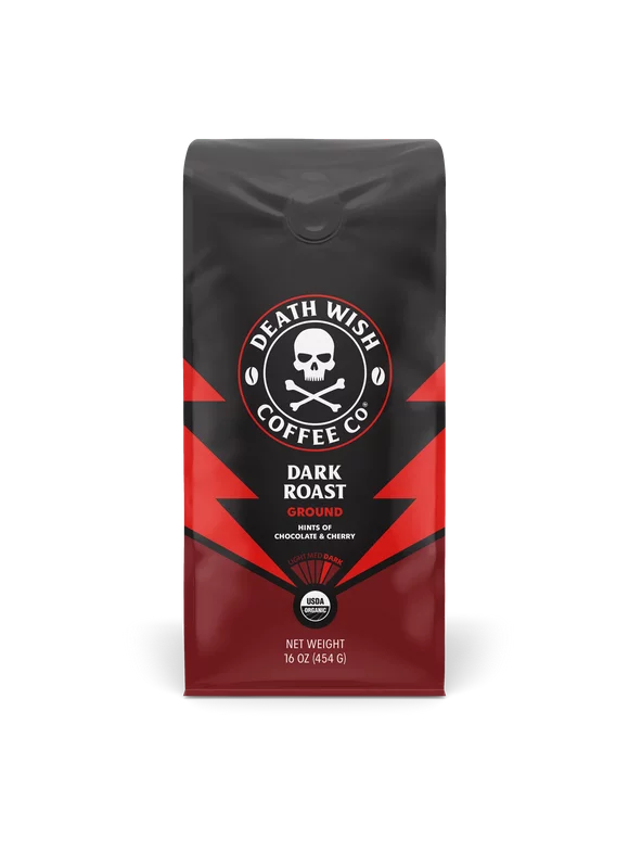 Death Wish Coffee, Organic and Fair Trade Dark Roast Ground Coffee, 16 oz