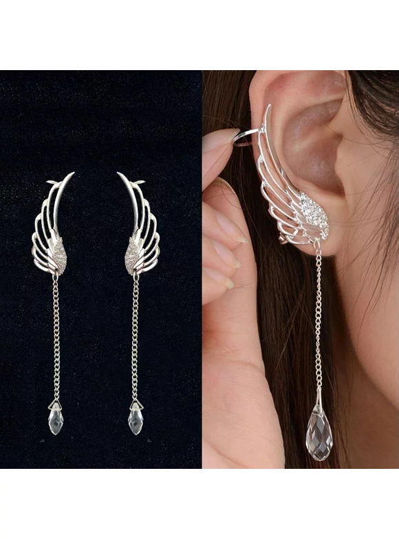 Up to 50% off clearance! Tuscom 1Pair Silver Angel Wing Crystal Earrings Drop Dangle Ear Stud Clip Cuff Gifts for Women