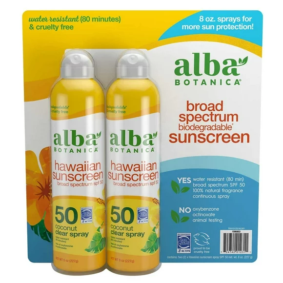 Alba Botanica Hawaiian Sunscreen Spray SPF 50, 8 Ounce (Pack of 2)
