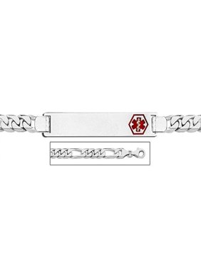 Sterling Silver Medical ID Figaro Chain W/ Red Enamel Bracelet - 8 Inch