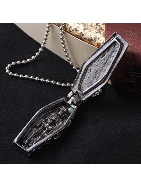 KABOER Openable Stainless Steel Men Fashion Vintage Gothic Punk Steampunk Vampire Coffin Skull Chain Cross Pendant Necklace