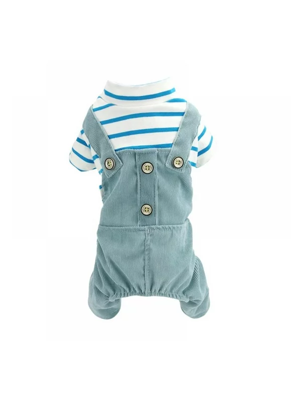 Pet Dog Cat Fall/Winter Jumpsuit Striped Pajamas Blue Overalls Jumpsuit Jumpsuit Coat Clothes Suitable For Small Puppies Medium Dogs Christmas Outfits