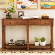 Buffet Cabinet Sideboard Console Table for Entryway, Storage Cabinet with 2 Drawers, Bottom Shelf, Home Furniture Console Table, Upgrade Solid Wood Frame & Legs, 58"x11"x 34", Antique Walnut, Q7179