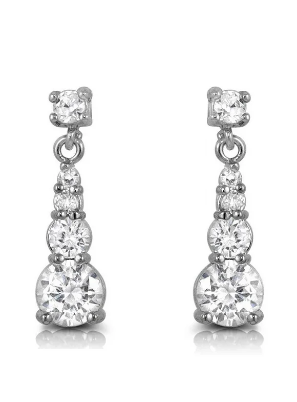 Round Cut Cz Dangle Post Stud Earrings White Cubic Zirconia 18 Mm Or 0.7" In
