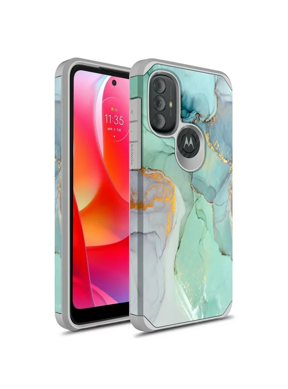Rosebono Phone Case for Motorola Moto G Pure 2021 / Moto G Power 2022, Slim Hybrid Shockproof Graphic Fashion Cover Armor Case (Green Marble)