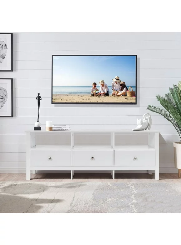 Zimtown Modern TV Stand Cabinet for TVs up to 60", Wood Console Table with Drawers,Entertainment Center for Living Room Bedroom White