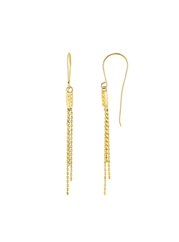 10k Yellow Gold Shiny And Diamond-Cut 2x52mm Multi Stranded Bead Drop Earrings