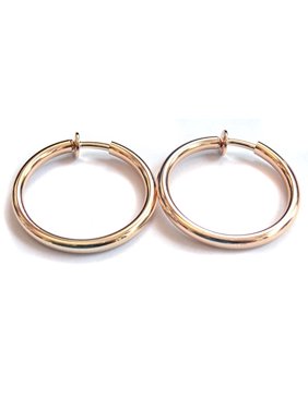Clip-on Earrings Plated Polished Gold tone 1 inch Hoop Earrings