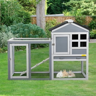 Coziwow Wooden Rabbit Hutch Small Animal Cage Guinea Pig Coop w/ Openable Roof, Gray