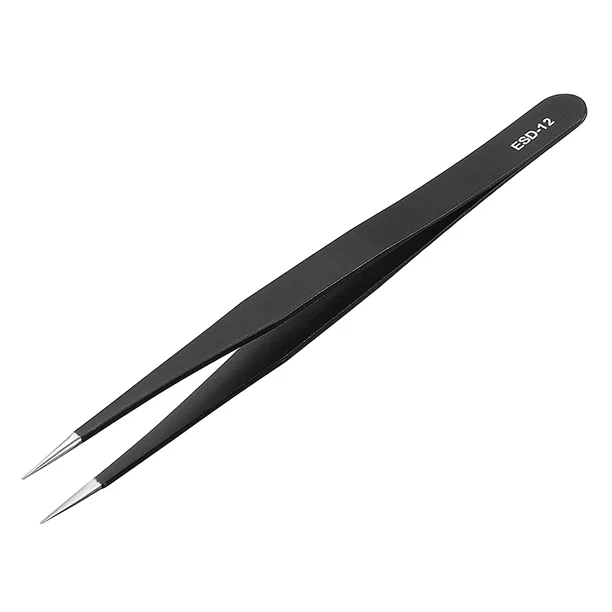 Unique Bargains ESD Stainless Steel Pinzas Tweezers Straight Pointed 5.3 Inch Long