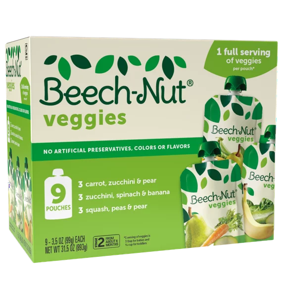 (9 Pack) Beech-Nut Veggies Stage 2, Variety Pack Baby Food, 3.5 oz Pouch
