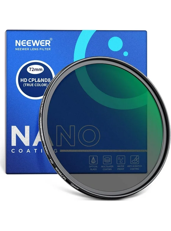 NEEWER 72mm True Color CPL with ND8 Filter 2 in 1, 3 Stops ND Filter & Circular Polarizing Filter Combined with Multi