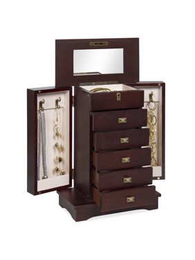 Best Choice Products Handcrafted Wooden Jewelry Box Organizer Wood Armoire Cabinet