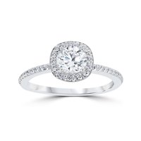 1ct Diamond Engagement Ring Cushion Halo Vintage Solitaire 14K White Gold