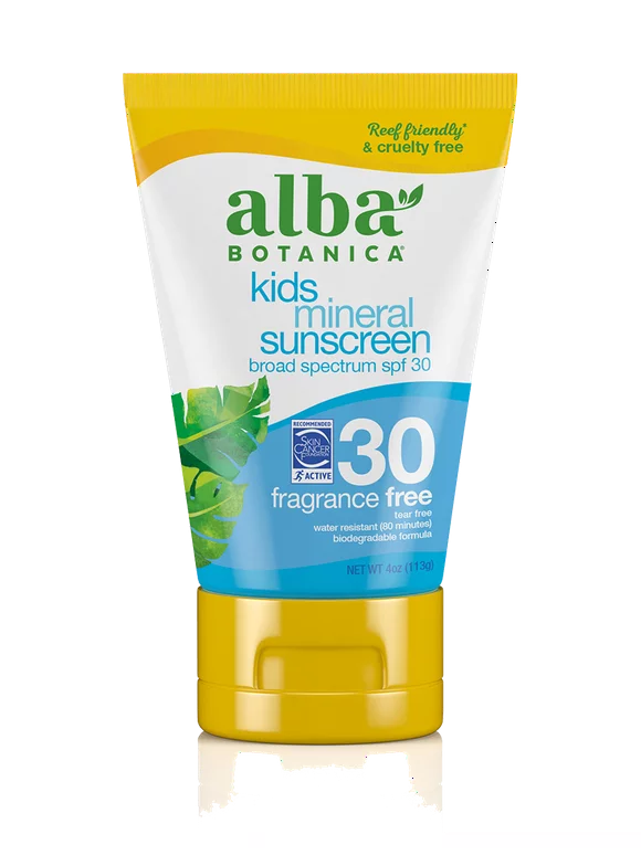 Alba Botanica Kids Mineral Sunscreen Lotion SPF 30, Fragrance Free, 4 oz