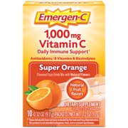 Emergen-C 1000mg Vitamin C Powder, with Antioxidants, B Vitamins and Electrolytes for Immune Support, Caffeine Free Vitamin C Supplement Fizzy Drink Mix, Super Orange Flavor - 10 Count