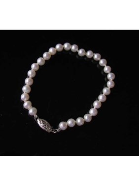 Creamy White 5mm FW Pearl & Silver 7" Bracelet 9916A