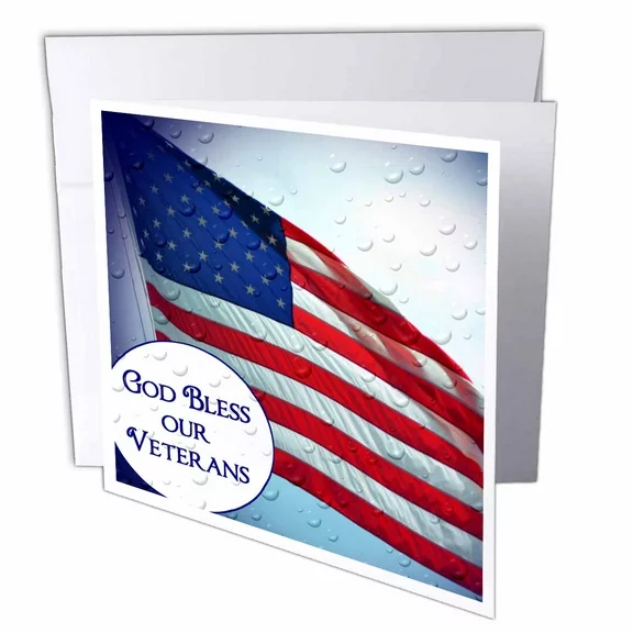 3dRose An American Flag with text God Bless our Veterans, Greeting Cards, 6 x 6 inches, set of 6