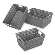 Whitmor Rattique Storage Baskets - Set of 3 - Grey