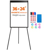 Portable Adjustable Height Tripod Magnetic 36 x 24" Dry Erase Whiteboard, Black Frame